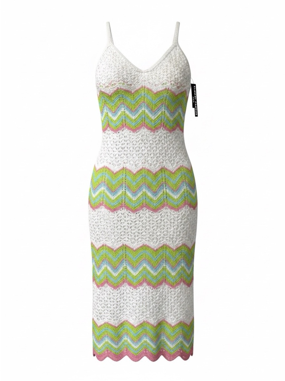 Almost Famous White Crochet Midi Dress Pastel Pink, Green Blue Chevron SZ XL